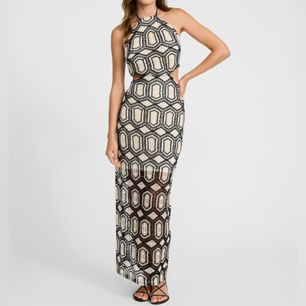 Express Black and Cream Geometric Maxi Dress